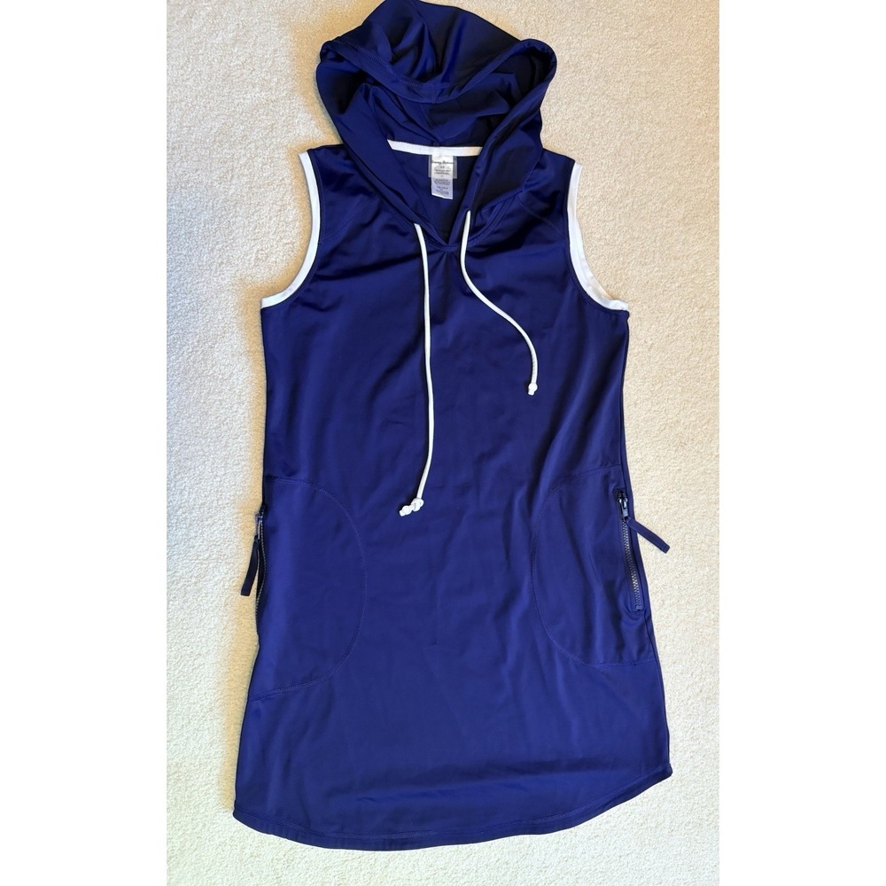 Tommy Bahama Active Hooded Spa Dress Cover Up Size S Navy Blue Zipper Pockets